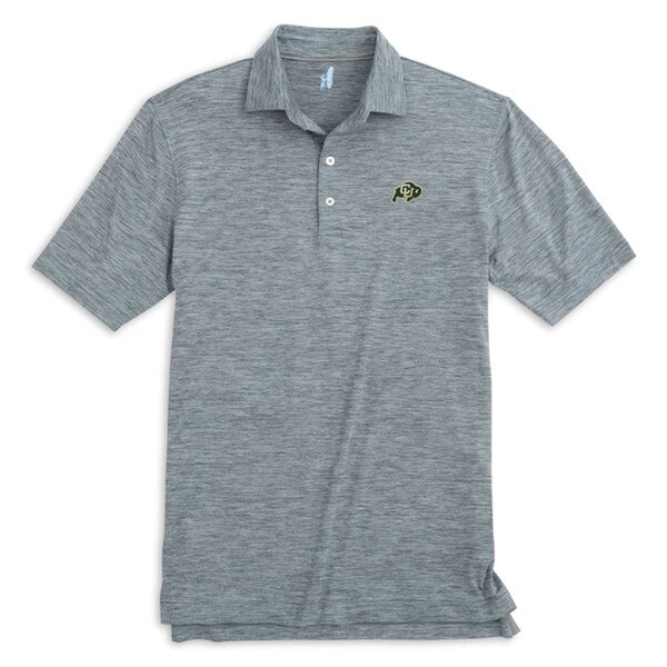 A heather gray polo shirt with an embroidered CU Buffaloes logo on the left chest.